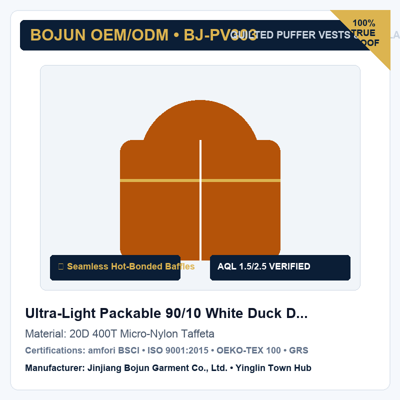 Ultra-Light Packable 90/10 White Duck Down Travel Vest