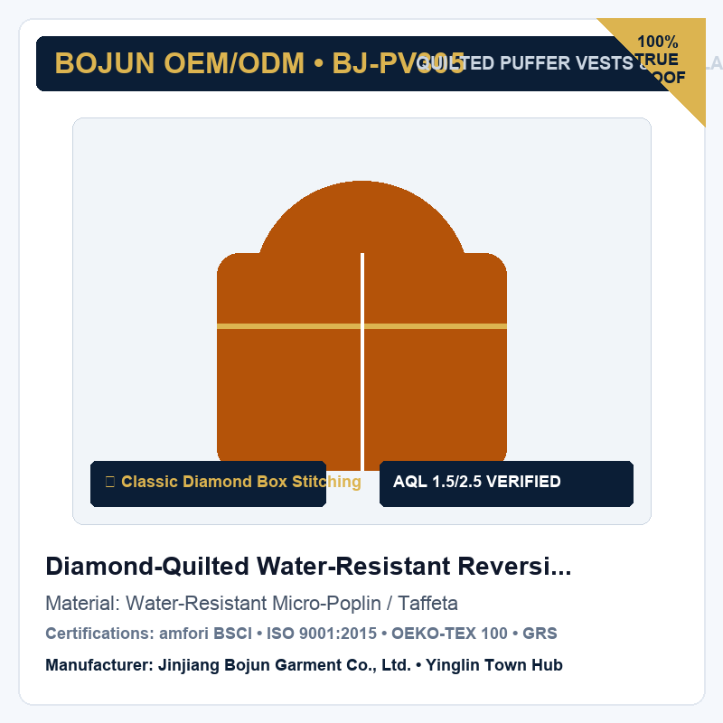 Diamond-Quilted Water-Resistant Reversible Lifestyle Vest