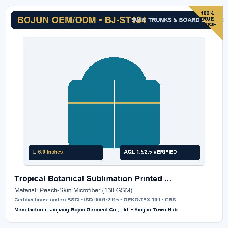 Tropical Botanical Sublimation Printed Beach Trunks (UPF 50+)
