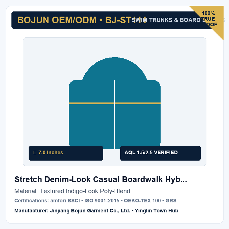 Stretch Denim-Look Casual Boardwalk Hybrid Beach Shorts