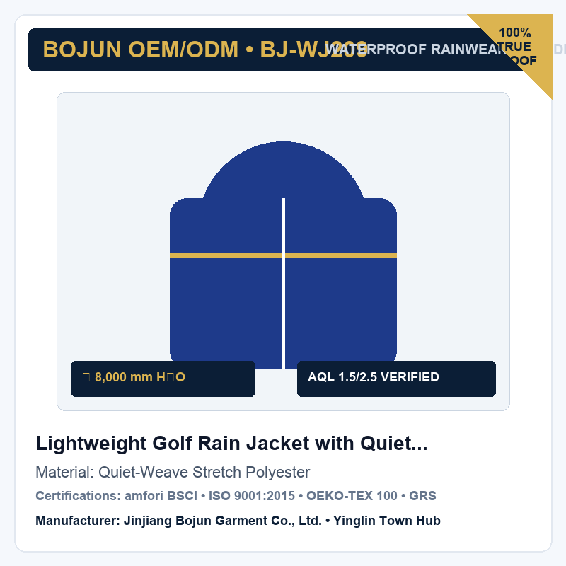 Lightweight Golf Rain Jacket with Quiet-Stretch Fabric