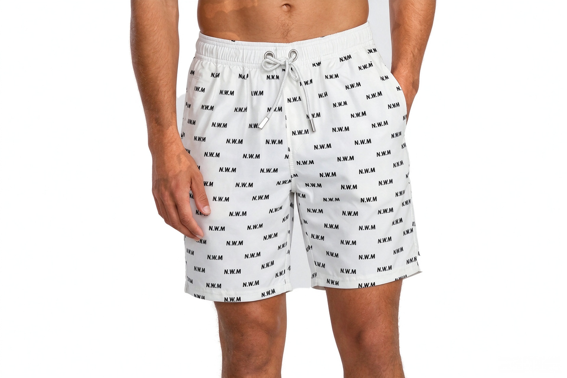 Men Allover Letter Print Quick Dry Swim Shorts, Casual Beach Boardshorts with Mesh Lining