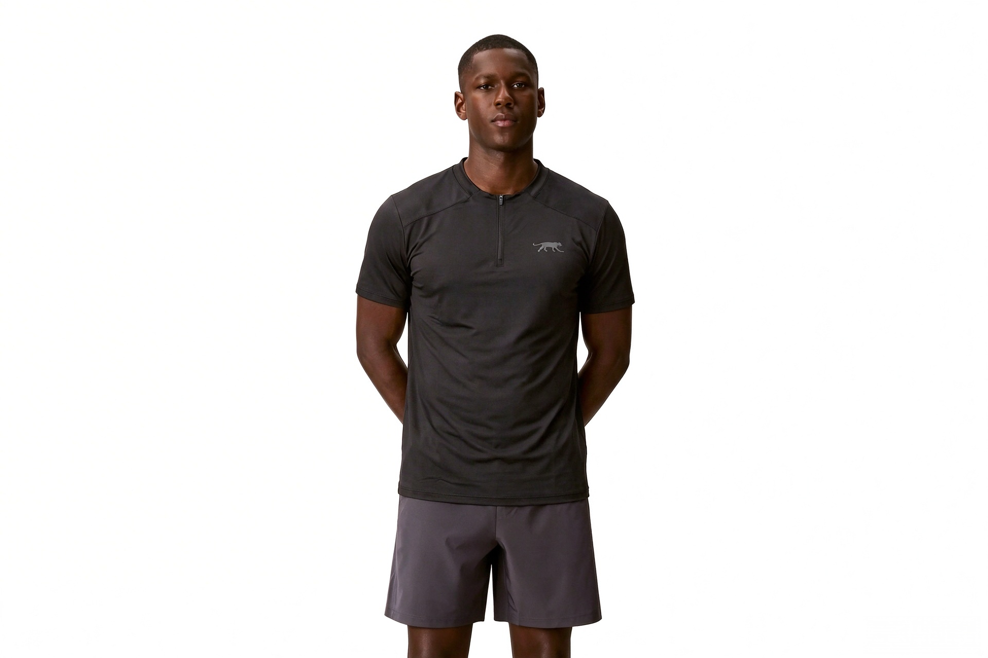 Men's Black 1/4 Zip Short Sleeve Performance Tee, Quick Dry Raglan Athletic Running T-Shirt