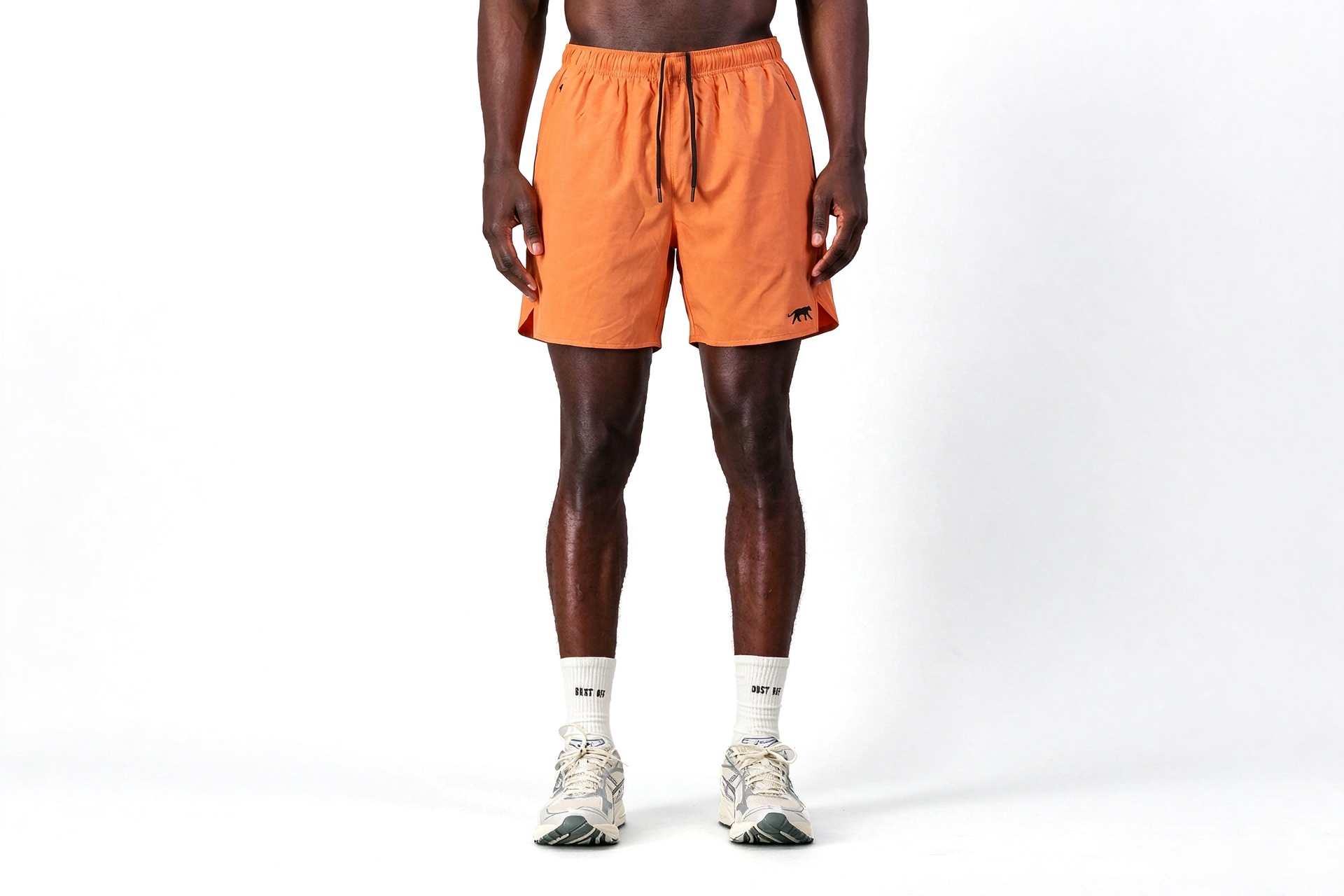 Men's Burnt Orange Woven Running Shorts, Drawstring Waist Zip Side Pocket Active Bottoms
