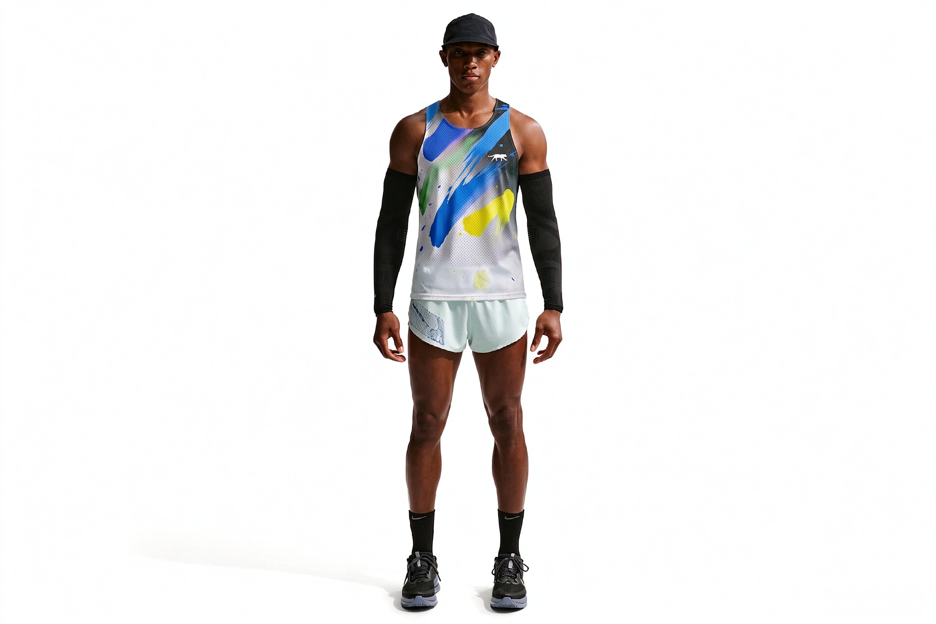Men's Color Splash Print Performance Tank Top, Breathable Mesh Racing Run Vest