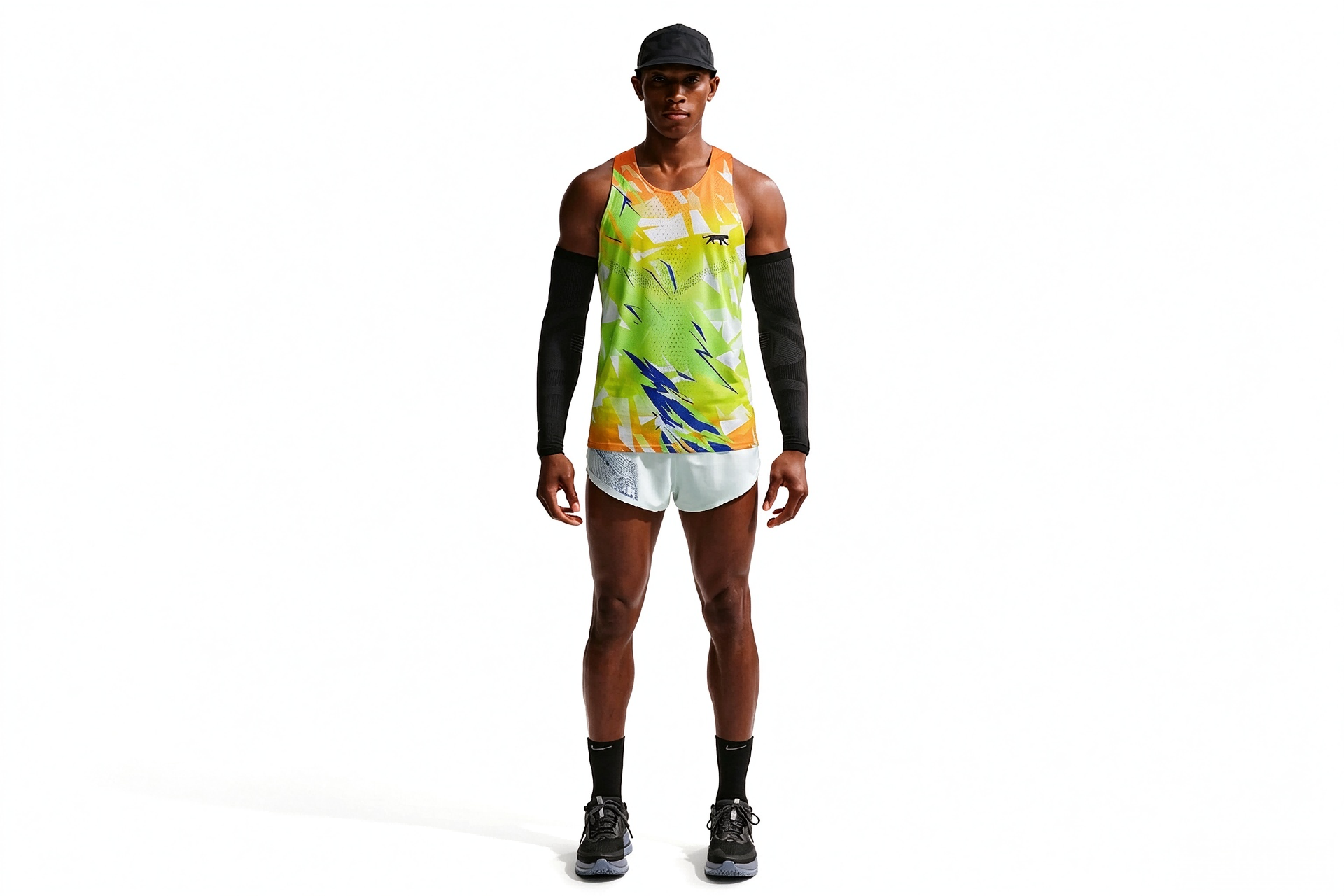 Men's Neon Gradient Racing Tank Top, Breathable Performance Sleeveless Run Vest