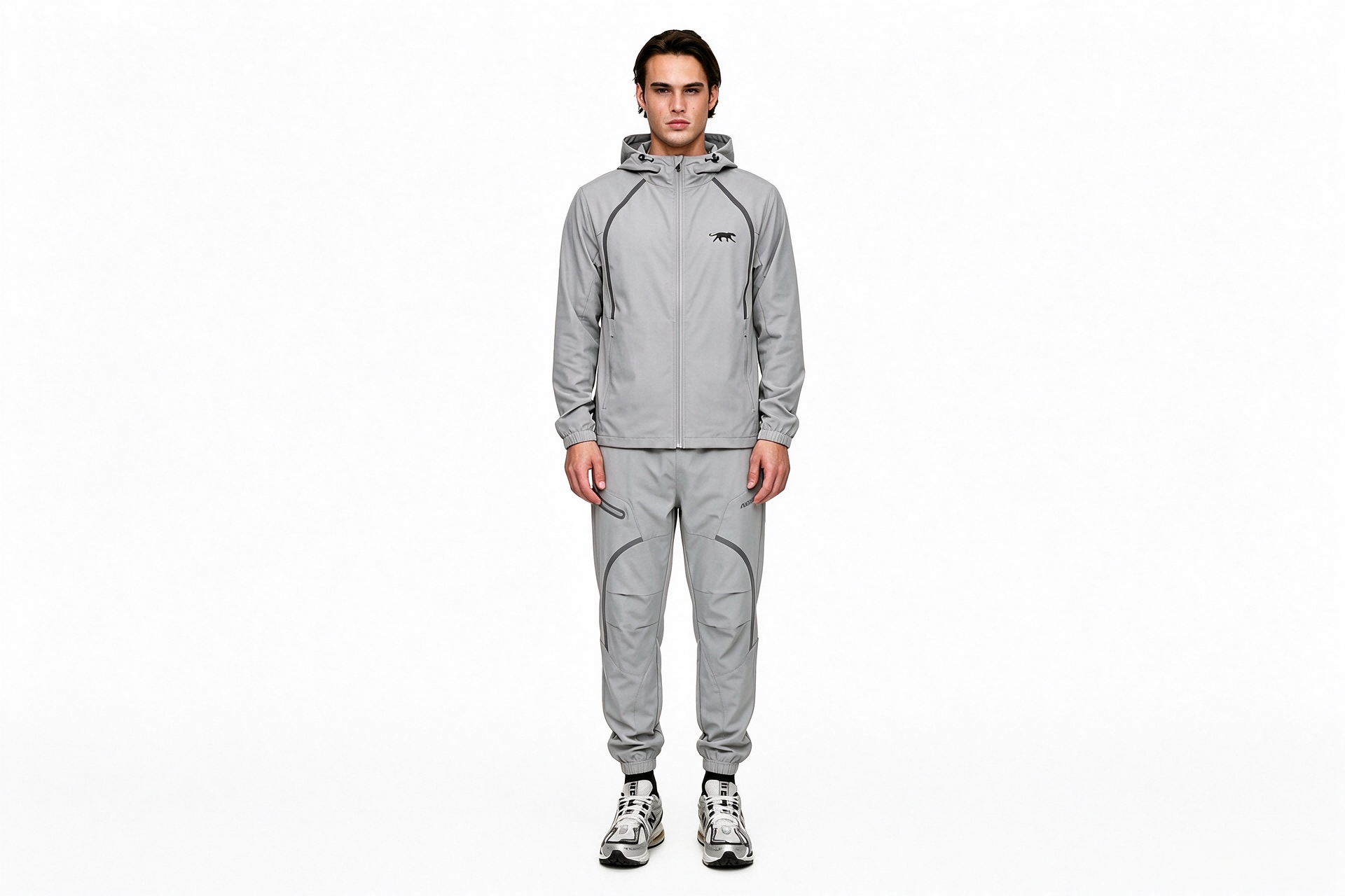 Men’s Grey Stretch Hooded Tracksuit, Functional Softshell Set