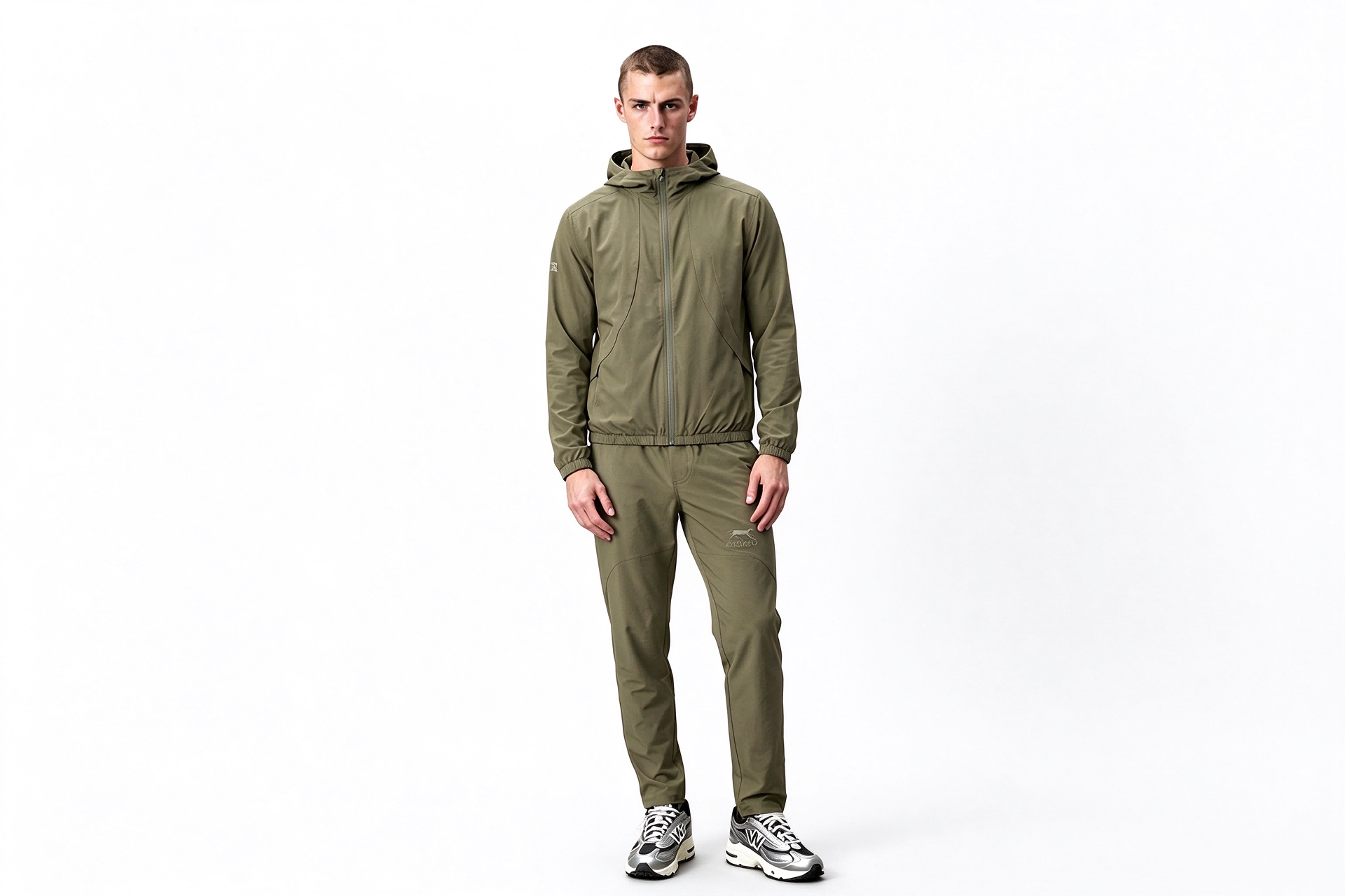 Men's Olive Softshell Tracksuit Set, Hooded Zip Jacket & Tapered Pant Outdoor Co-ord