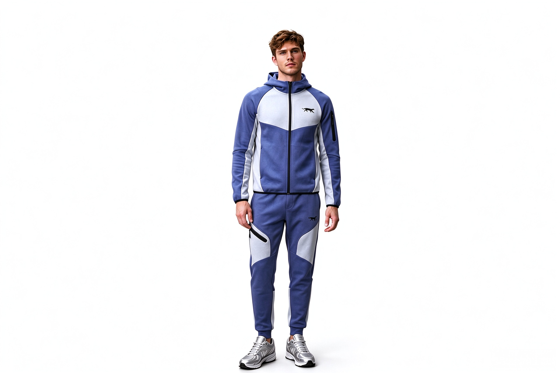 Men's Colour Block Hooded Tracksuit Set, Full Zip Hoodie & Jogger Pant Athletic Outfit