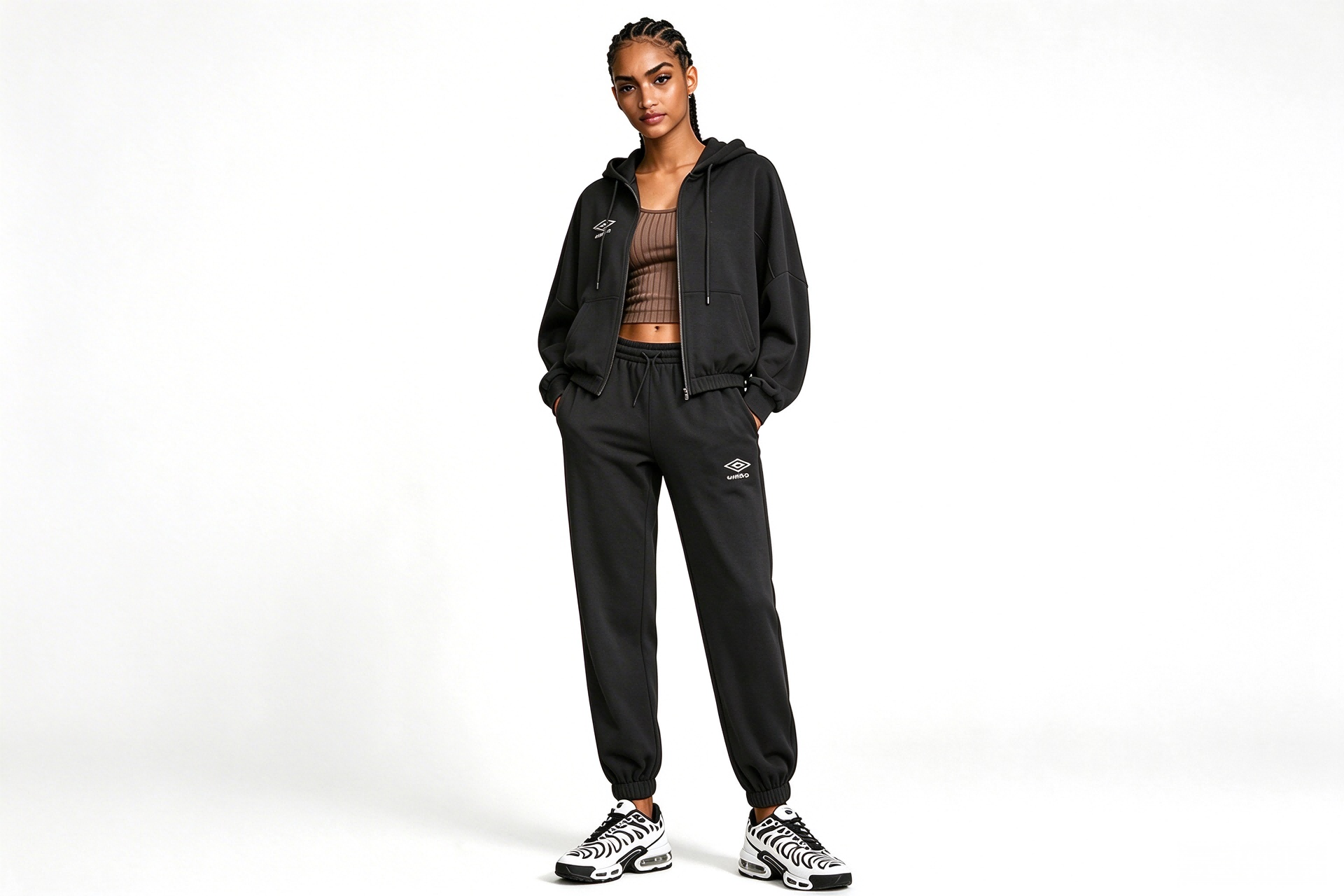 Women’s Oversized Black Zip-Up Hoodie Tracksuit Set