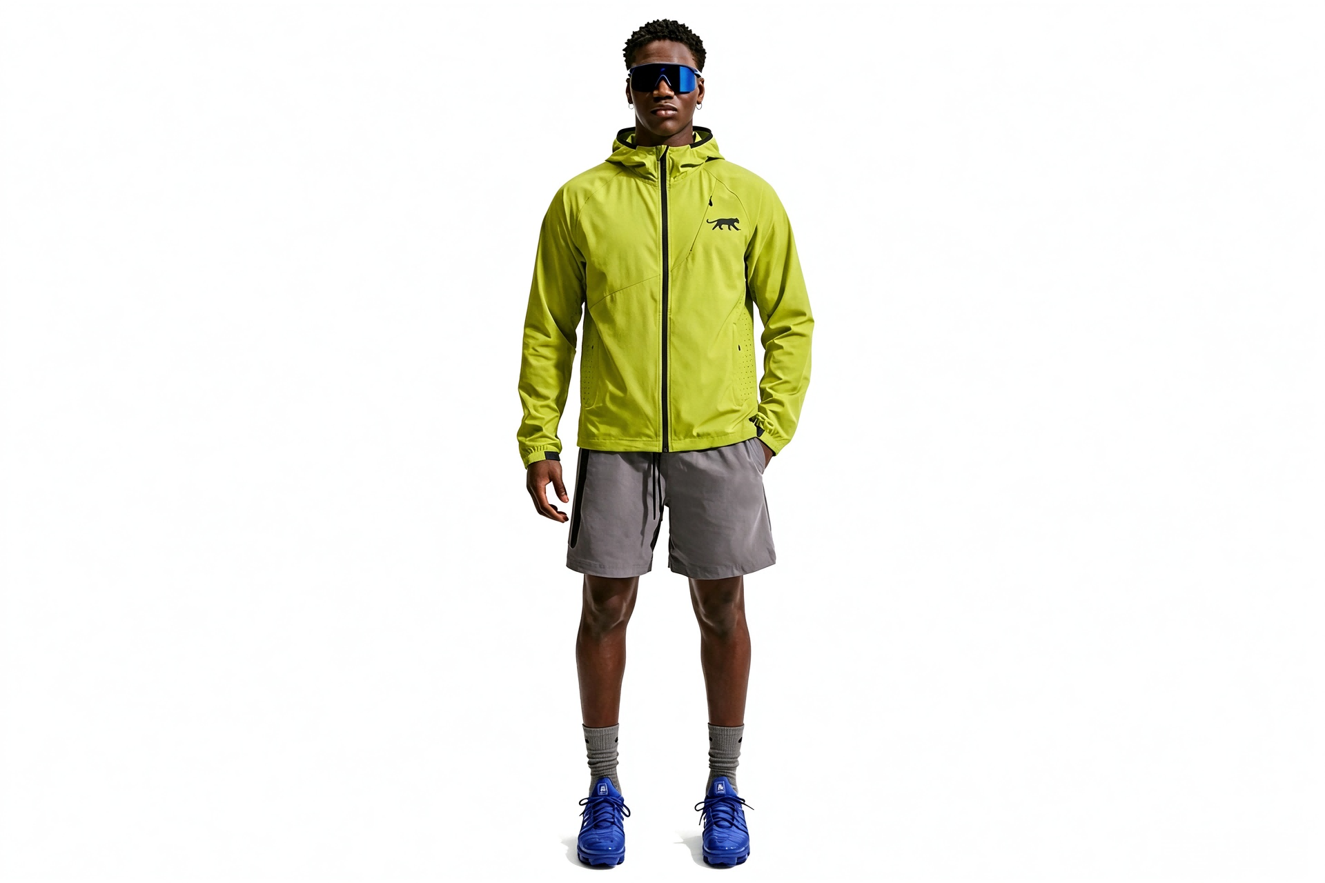 Men's Lightweight Hooded Running Jacket, Water Resistant Zip Up Athletic Windbreaker