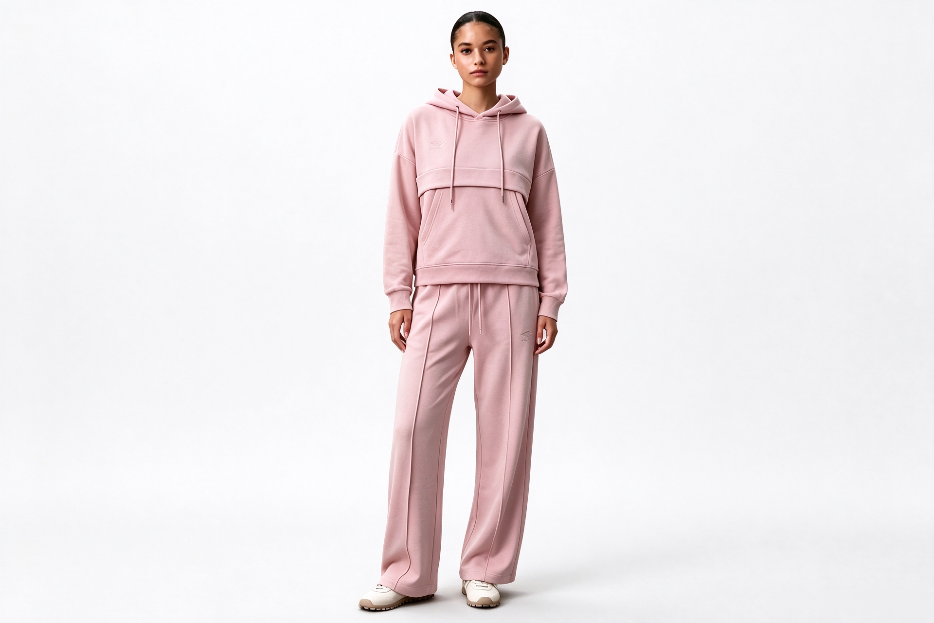 Women’s Dusty Pink Hooded Tracksuit, Wide Leg Soft Set