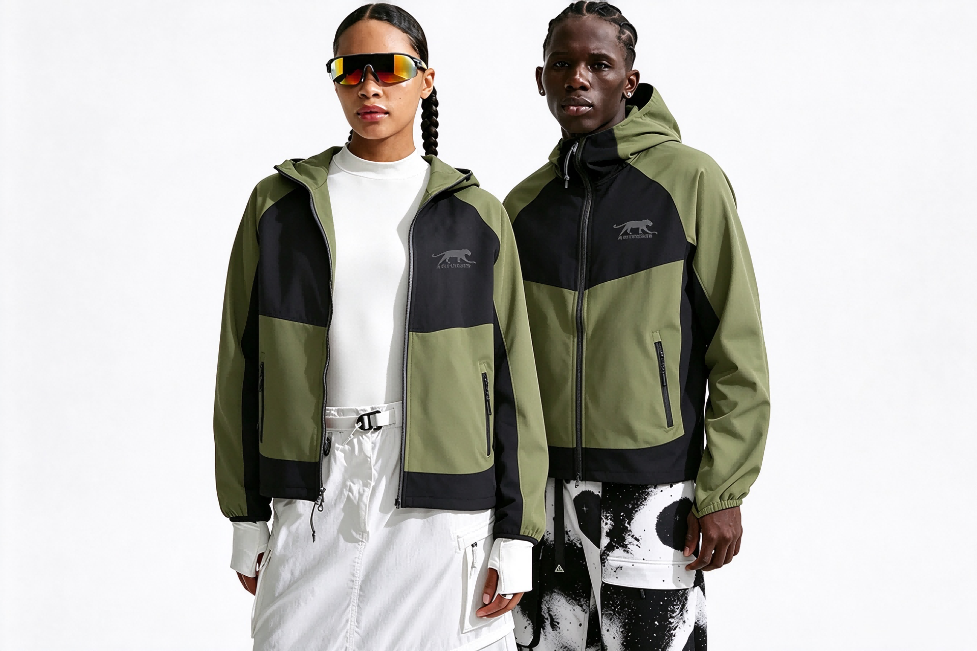 Unisex Color Block Hooded Softshell Jacket, Windproof Outdoor Zip Up Coat