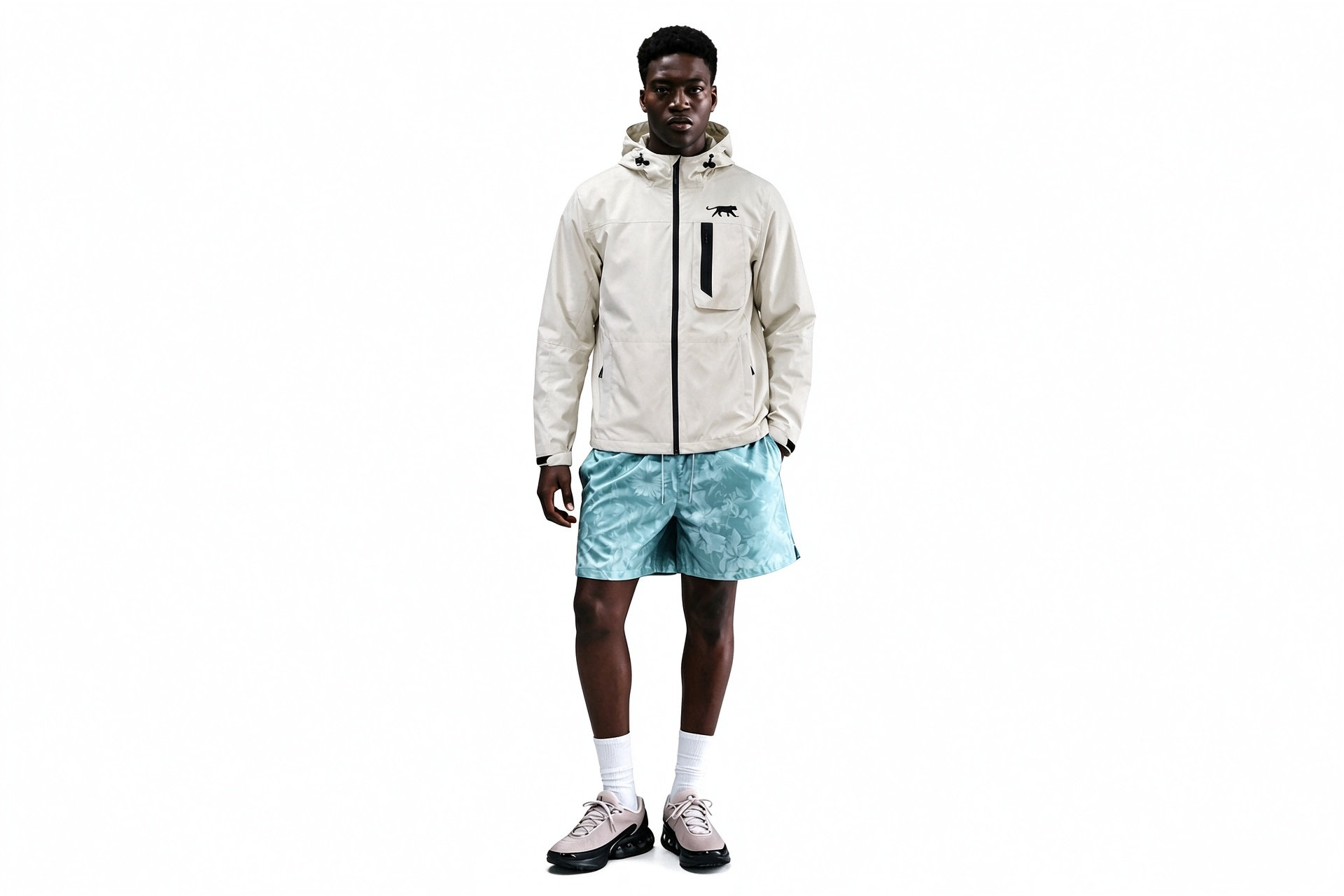 Men's Hooded Windbreaker Jacket, Water Resistant Zip Up Outdoor Shell Coat