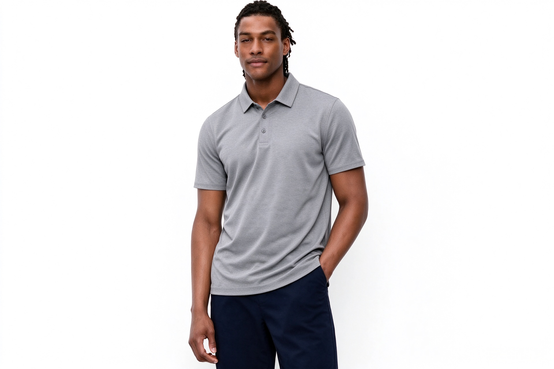 Men Heather Grey Quick Dry Golf Polo Shirt, Short Sleeve Casual Sport Tee
